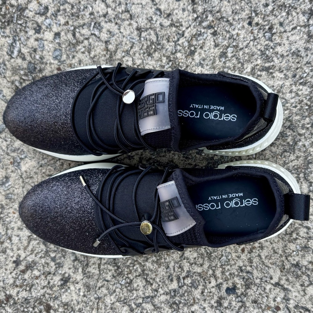 Sergio Rossi Women's Sz 39 sr1 Running Sneaker Black Glitter NWOT Dust Bag - Picture 5 of 16